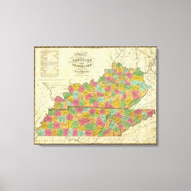 Lienzo Mapa de Kentucky y Tennessee (Anverso)