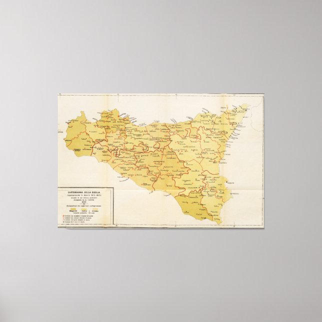Lienzo Mapa de la actividad mafiosa en Sicilia Italia 190 (Anverso)