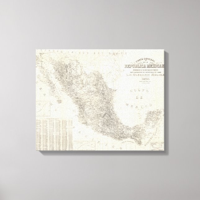 Lienzo Mapa de la Carta General de la República Mexicana (Anverso)