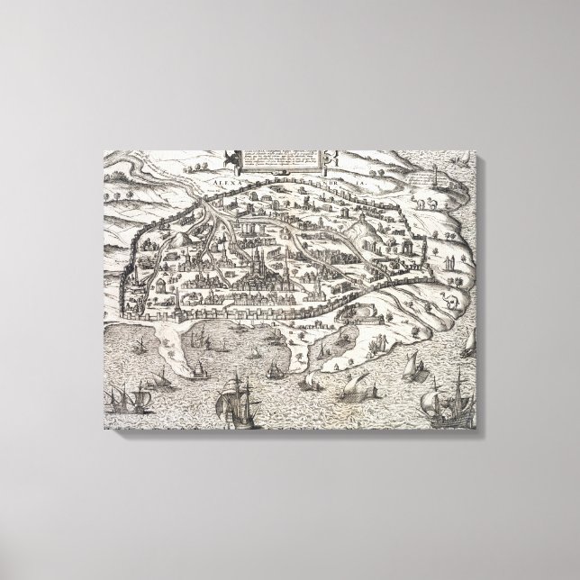 Lienzo Mapa de la ciudad de Alejandría en Egipto, c.1625  (Anverso)