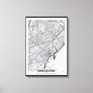 Lienzo Mapa de la ciudad de Barcelona, España el  