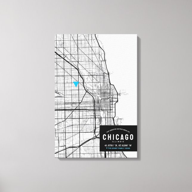 Lienzo Mapa de la ciudad de Chicago + Marcar su ubicación (Anverso)