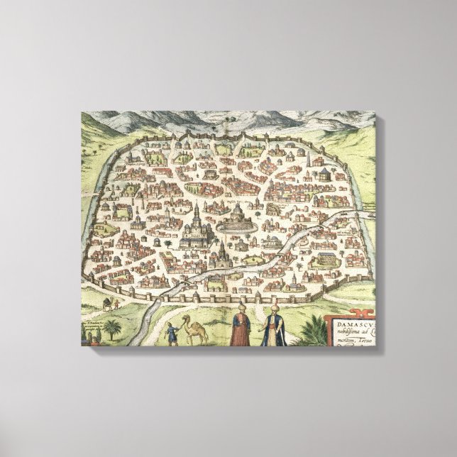 Lienzo Mapa de la ciudad de Damasco, Siria, 1620 (grabado (Anverso)