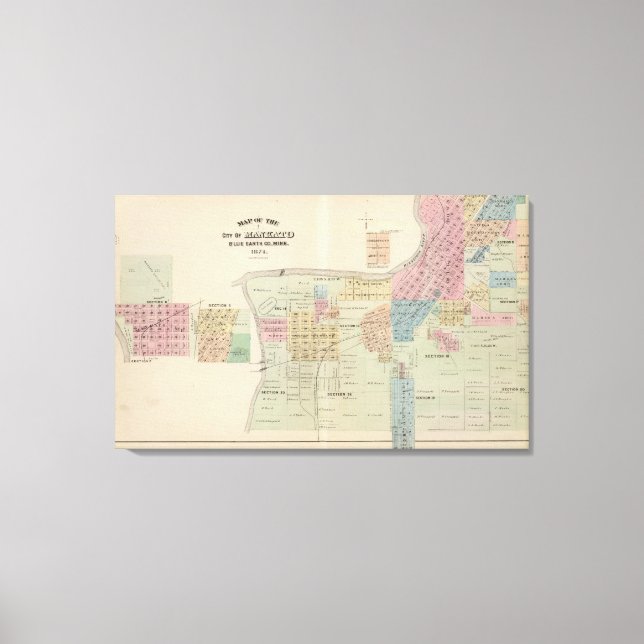 Lienzo Mapa de la ciudad de Mankato, Minnesota (Anverso)