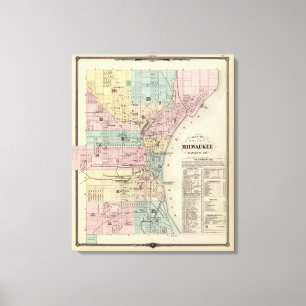 Lienzo Mapa de la ciudad de Milwaukee, Milwaukee Co
