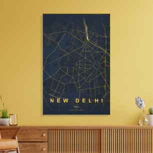Lienzo Mapa de la ciudad de Nueva Delhi diseño minimalist