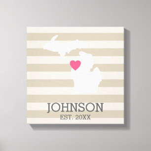 Lienzo Mapa de la Ciudad del Estado de Michigan - Boda Pe