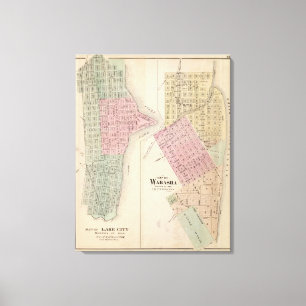 Lienzo Mapa de la ciudad del lago, y mapa de Wabasha,