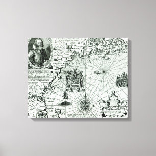 Lienzo Mapa de la costa costa de Nueva Inglaterra