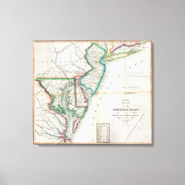 Lienzo Mapa de la costa estadounidense (Anverso)