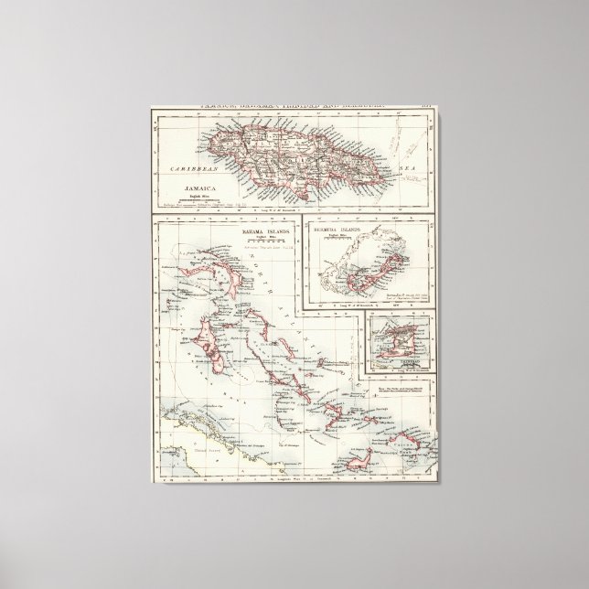 Lienzo Mapa de la época de las diversas islas del Caribe  (Anverso)