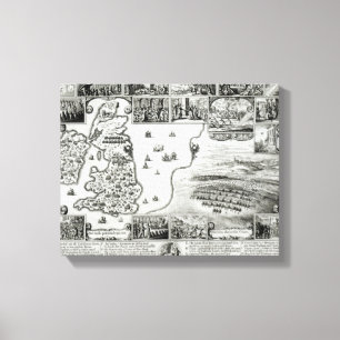 Lienzo Mapa de la guerra civil Inglaterra y de una vista