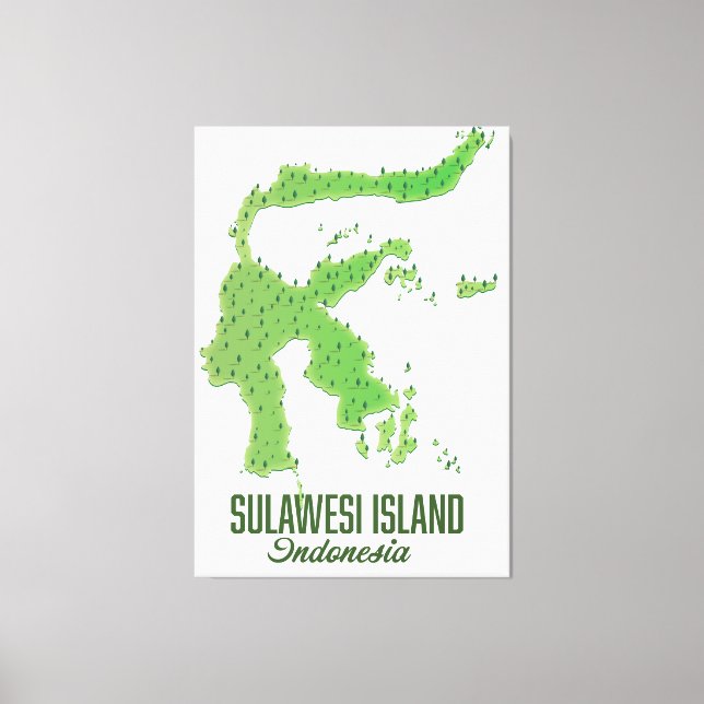 Lienzo mapa de la isla de Sulawesi Indonesia (Anverso)
