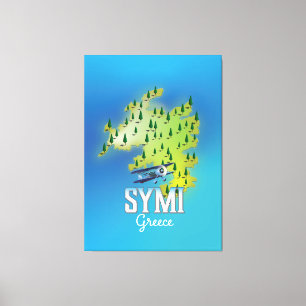 Lienzo Mapa de la isla de Symi Grecia cartel de viaje.
