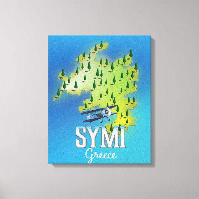 Lienzo Mapa de la isla de Symi Grecia cartel de viaje. (Anverso)