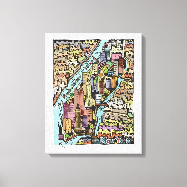 Lienzo Mapa de la mano dibujado en la ciudad de Nueva Yor (Anverso)