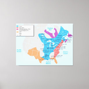Lienzo Mapa de la Nueva Francia en 1750