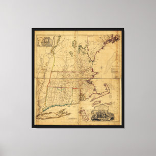 Lienzo Mapa de la parte habitada de Nueva Inglaterra 1755