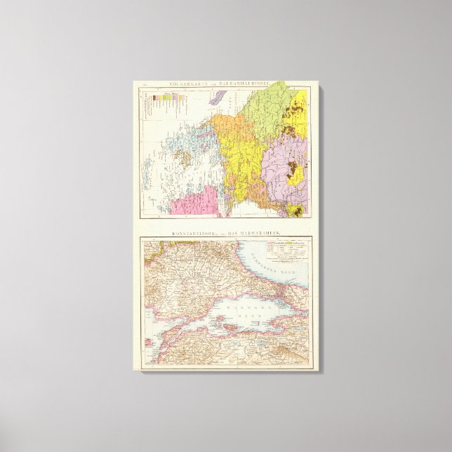 Lienzo Mapa de la Península Balcánica y Constantinopla (Anverso)