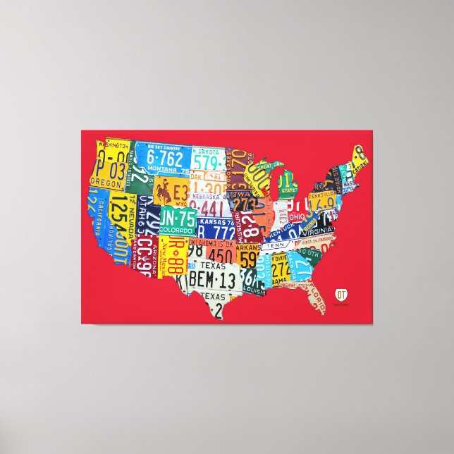 Lienzo Mapa de la placa de licencia de USA Wrapped Canvas (Anverso)