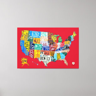 Lienzo Mapa de la placa de licencia de USA Wrapped Canvas