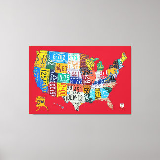 Lienzo Mapa de la placa de licencia de USA Wrapped Canvas