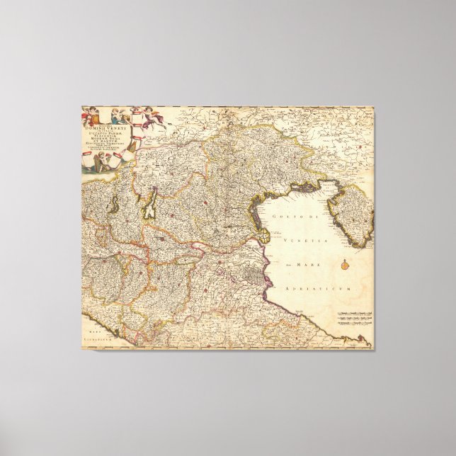 Lienzo Mapa de la región de Venecia, Italia (Anverso)