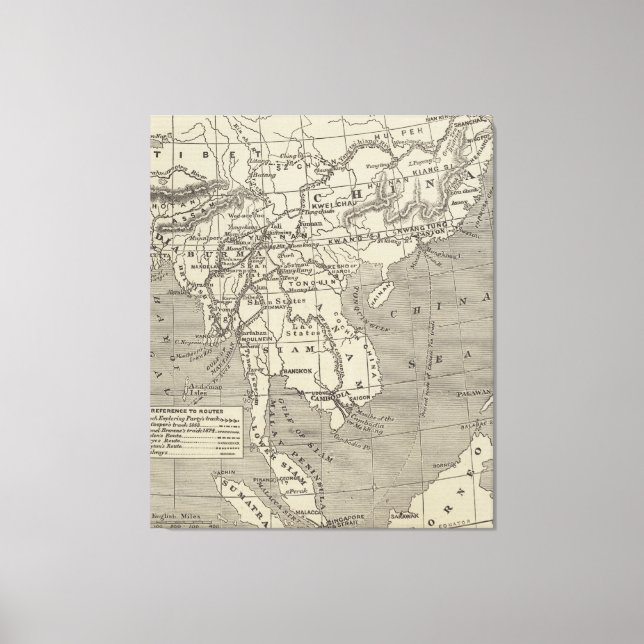 Lienzo Mapa de la ruta propuesta a China desde Birmania (Anverso)
