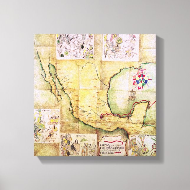 Lienzo Mapa de la ruta seguida por Hernando Cortes (Anverso)
