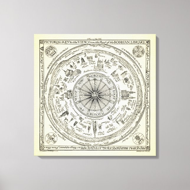 Lienzo Mapa de la vista de Oxford desde la biblioteca de  (Anverso)