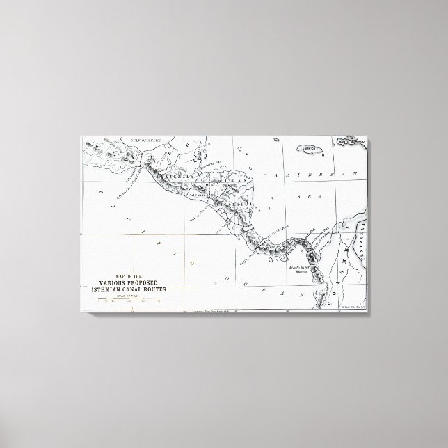 Lienzo Mapa de las rutas del canal de Isthmian (Anverso)