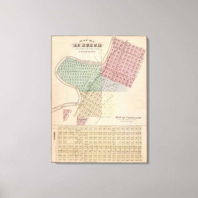 Lienzo Mapa de Le Sueur, Mapa de Cleveland, Minnesota (Anverso)