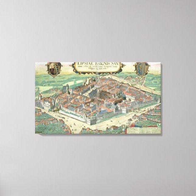 Lienzo Mapa de Leipzig, de 'Civitates Orbis Terrarum' por (Anverso)