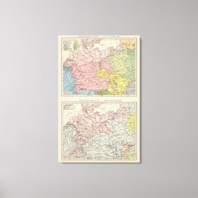Lienzo Mapa de lenguas y religiones en Alemania (Anverso)