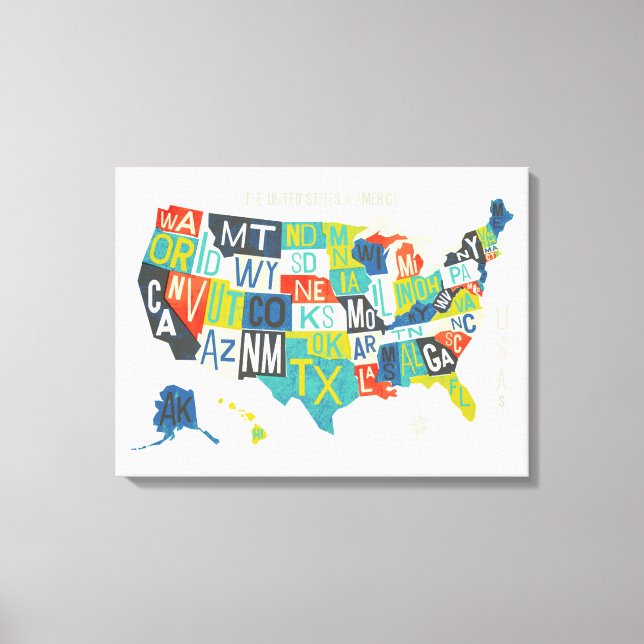 Lienzo Mapa de Letterpress USA (Anverso)