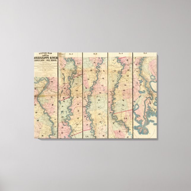 Lienzo Mapa de Lloyd del río Misisipi Inferior (Anverso)
