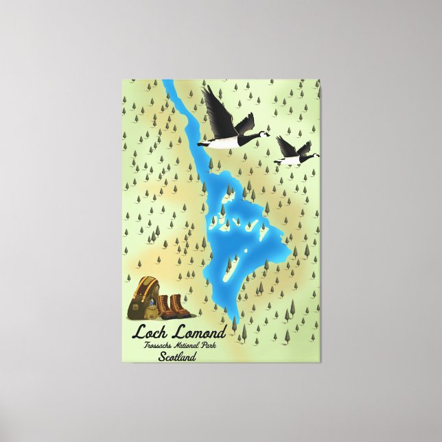 Lienzo Mapa de Loch Lomond, Trossachs, Escocia (Anverso)