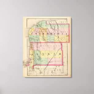 Lienzo Mapa de los condados de Charlevoix y de Antrim,
