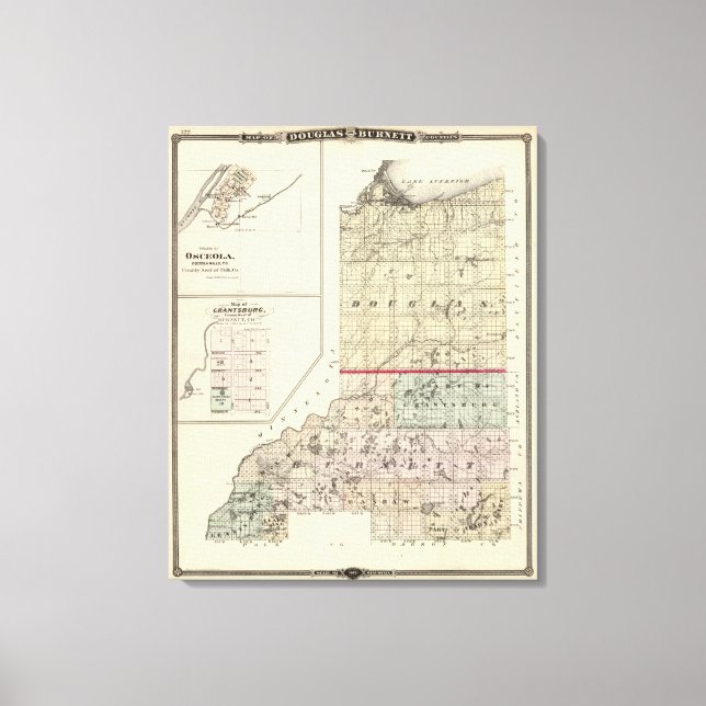 Lienzo Mapa de los condados de Douglas y Burnett (Anverso)