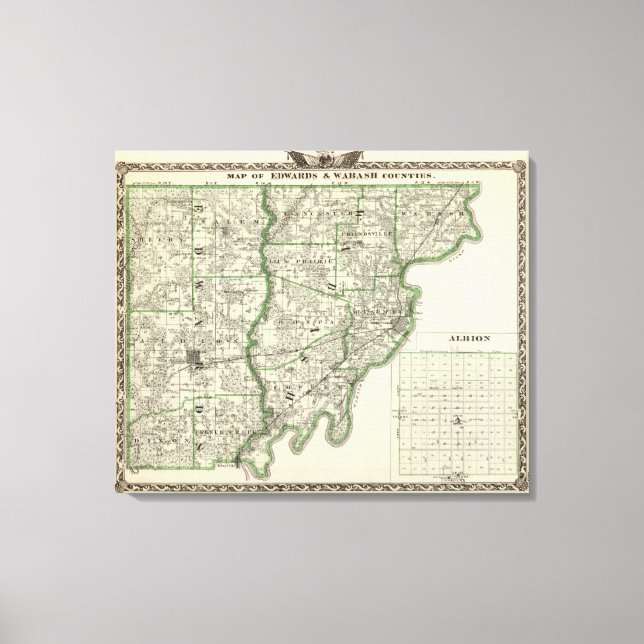Lienzo Mapa de los condados de Edwards & Wabash y Albion (Anverso)
