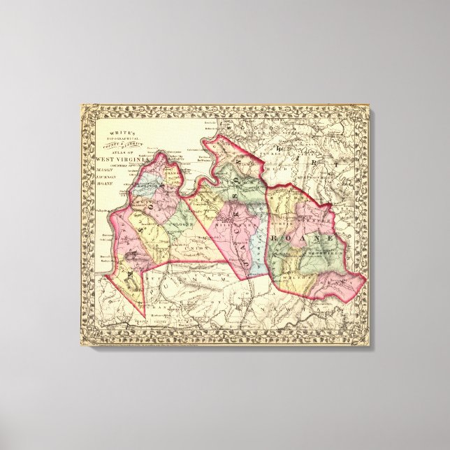 Lienzo Mapa de los condados de Mason, Jackson, Roane (Anverso)