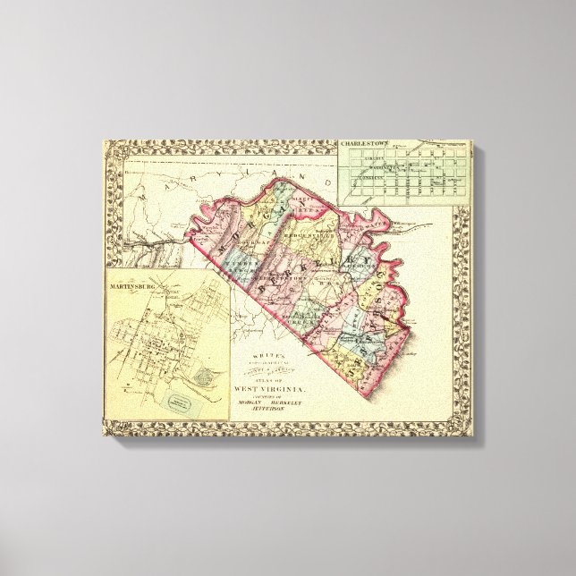 Lienzo Mapa de los condados de Morgan, Berkeley y Jeffers (Anverso)