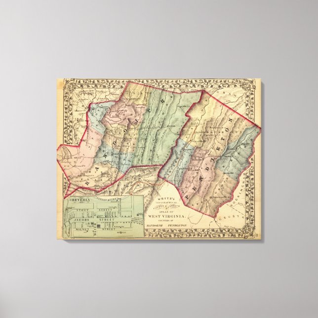 Lienzo Mapa de los condados de Randolph, Pendleton (Anverso)
