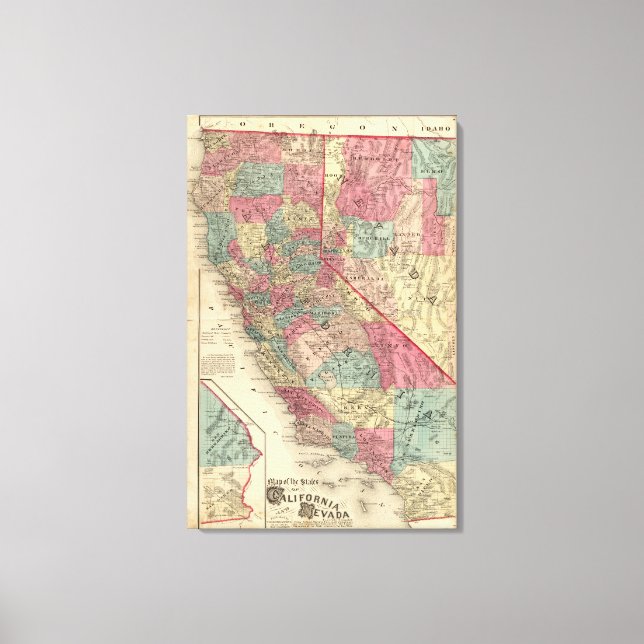 Lienzo Mapa de los estados de California y Nevada (Anverso)
