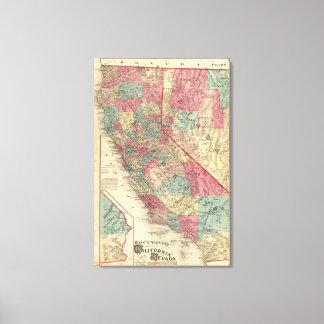 Lienzo Mapa de los estados de California y Nevada