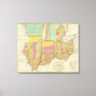Lienzo Mapa de los estados de Ohio Indiana e Illinois