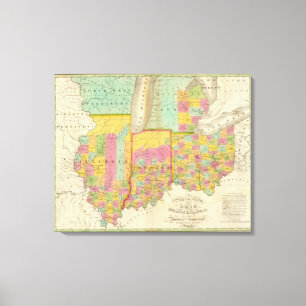 Lienzo Mapa de los estados de Ohio Indiana y de Illinois