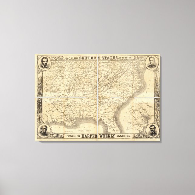 Lienzo Mapa De Los Estados Del Sur (Anverso)
