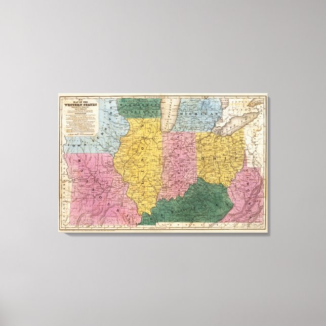 Lienzo Mapa de los Estados Occidentales (Anverso)