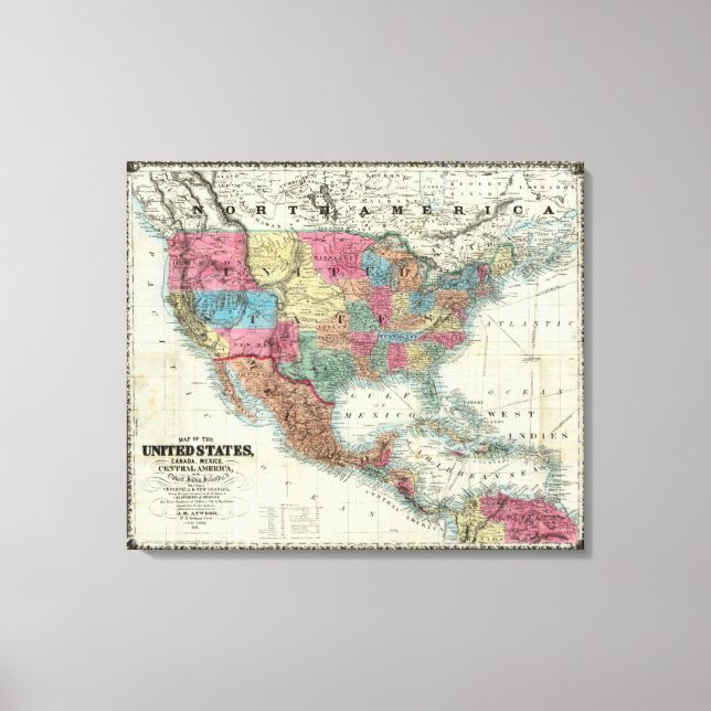 Lienzo Mapa De Los Estados Unidos, Canadá, México (Anverso)